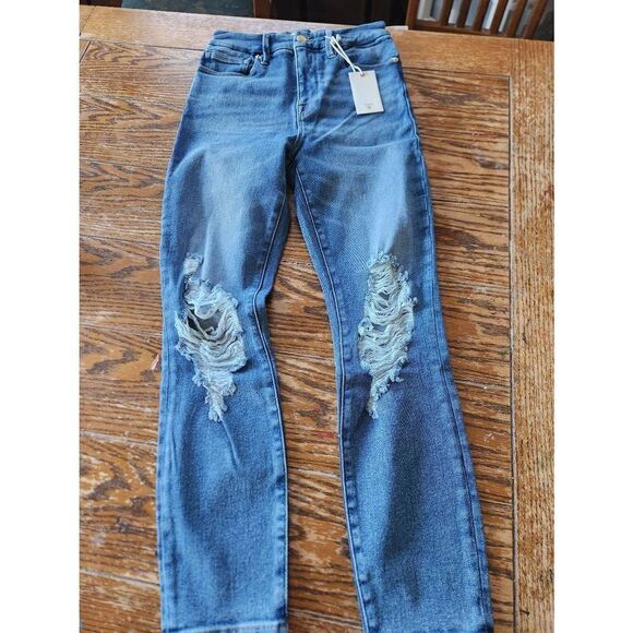 NEW GOOD AMERICAN Good Waist Crop Jean - Shadow Pockets Blue855 Size 2/26 - Picture 2 of 5